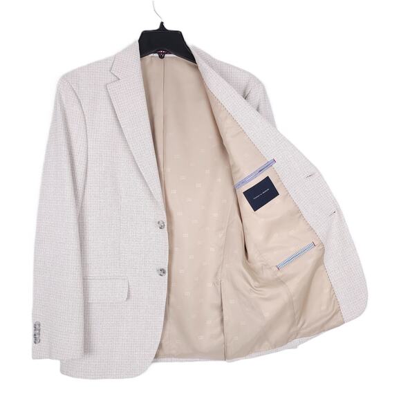Tommy Hilfiger Men's Modern-Fit Flex Stretch Sport Coat White Tan Check 44L NWT - Picture 2 of 7